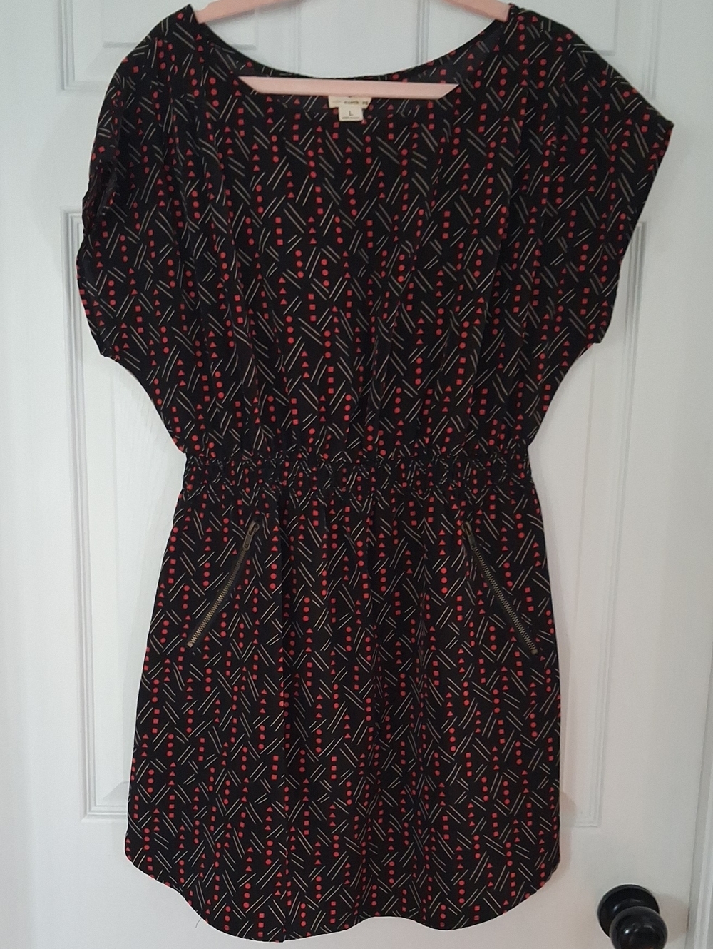 one clothing Black Dress with Red Geometric Print